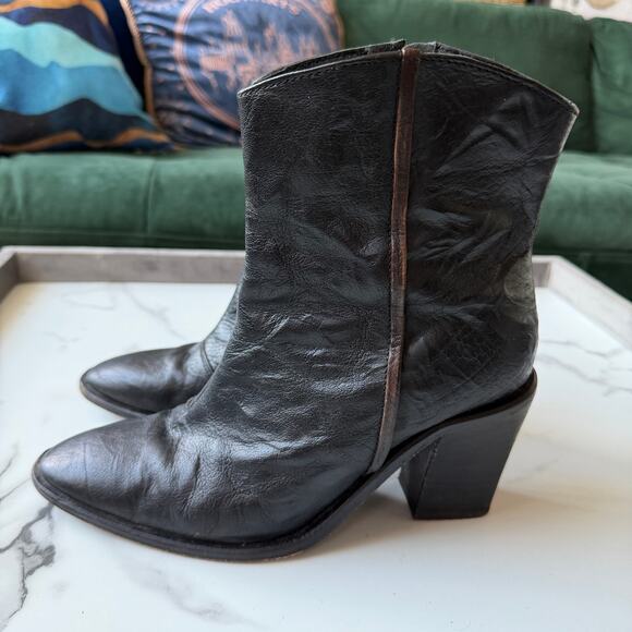 Free People Black Barclay Leather Western Ankle Booties Size 38 - Picture 5 of 10